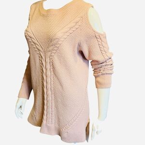 A.N.A Cable Net Pink Hi-Lo Sweater W/Cold Shoulder size XL